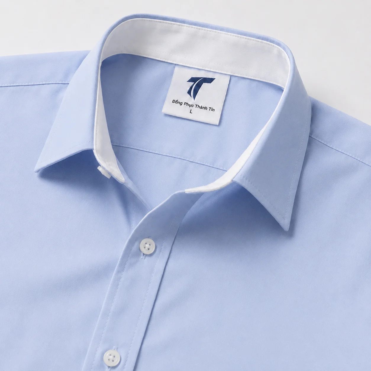 Áo Sơ Mi Đồng Phục Xanh Nhạt Dài Tay - can logo