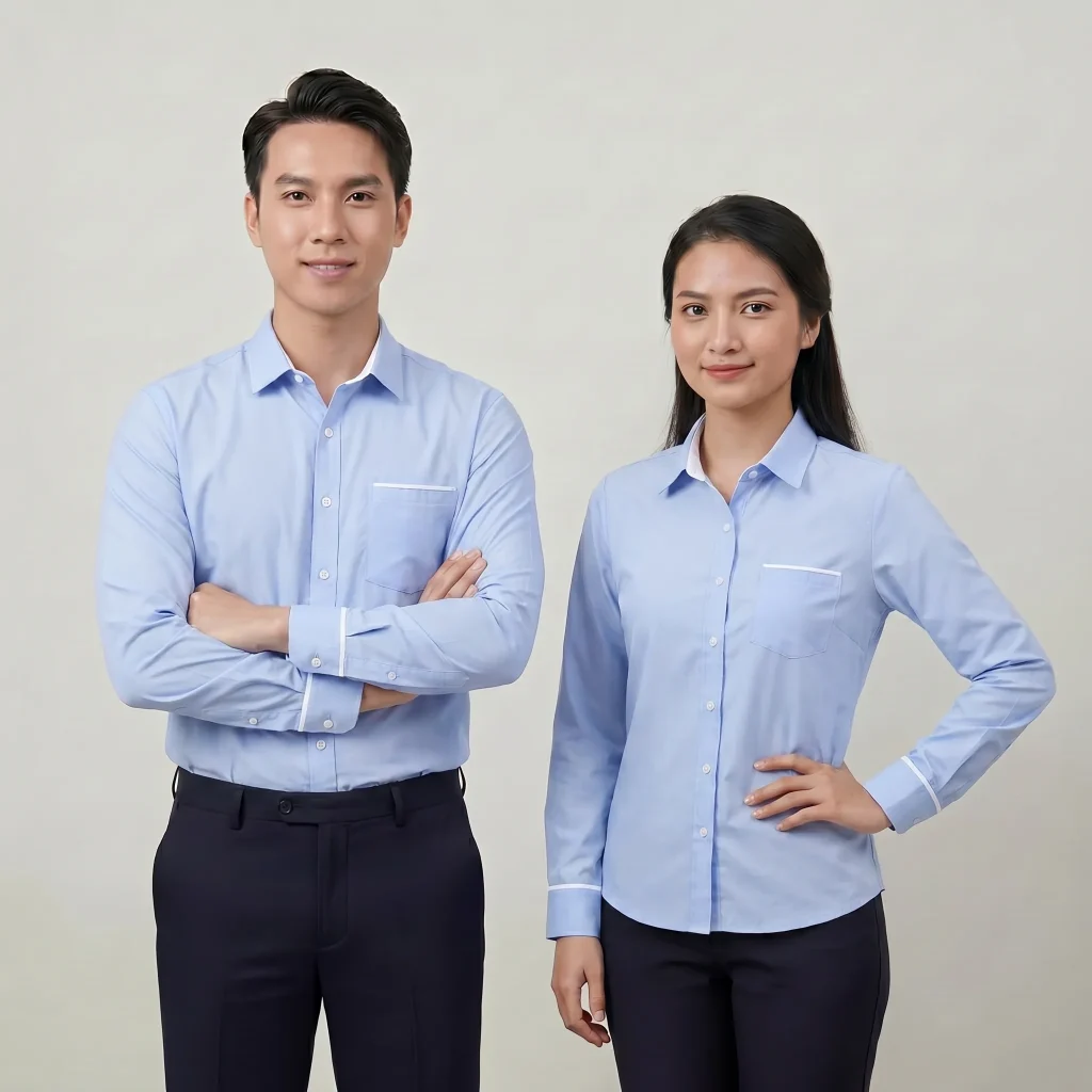 Mẫu sơ mi đồng phục xanh nhạt cho nhân viên văn phòng tại Đà Nẵng