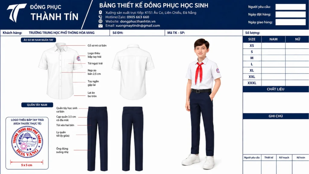 Thiết kế áo sơ mi nam và quần tây học sinh tại Đà Nẵng