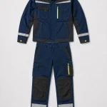 Đồng phục bảo hộ xanh navy phối phản quang vàng mẫu 2 Thành Tín - ảnh bộ đồ bảo hộ trên nền sáng