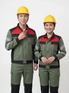 Đồng Phục Bảo Hộ Xanh Rêu Phối Đỏ Đen