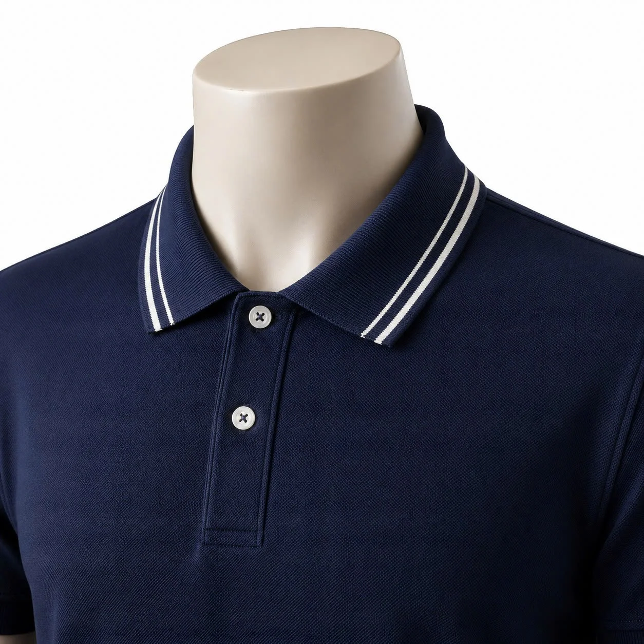 Áo polo đồng phục navy cổ bo sọc trắng