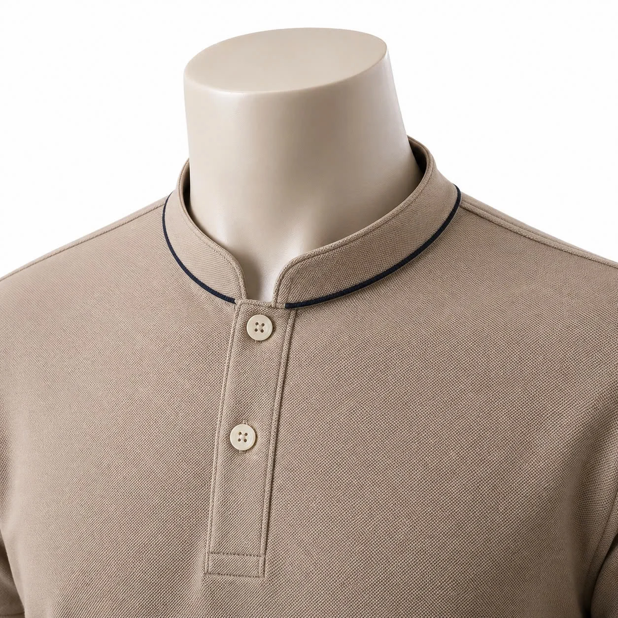 Áo polo đồng phục màu kem cổ trụ viền navy