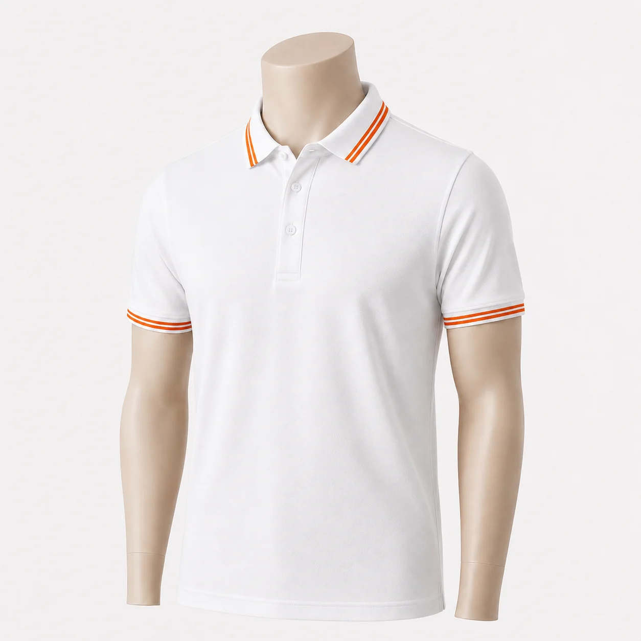 Áo polo trắng sọc cam