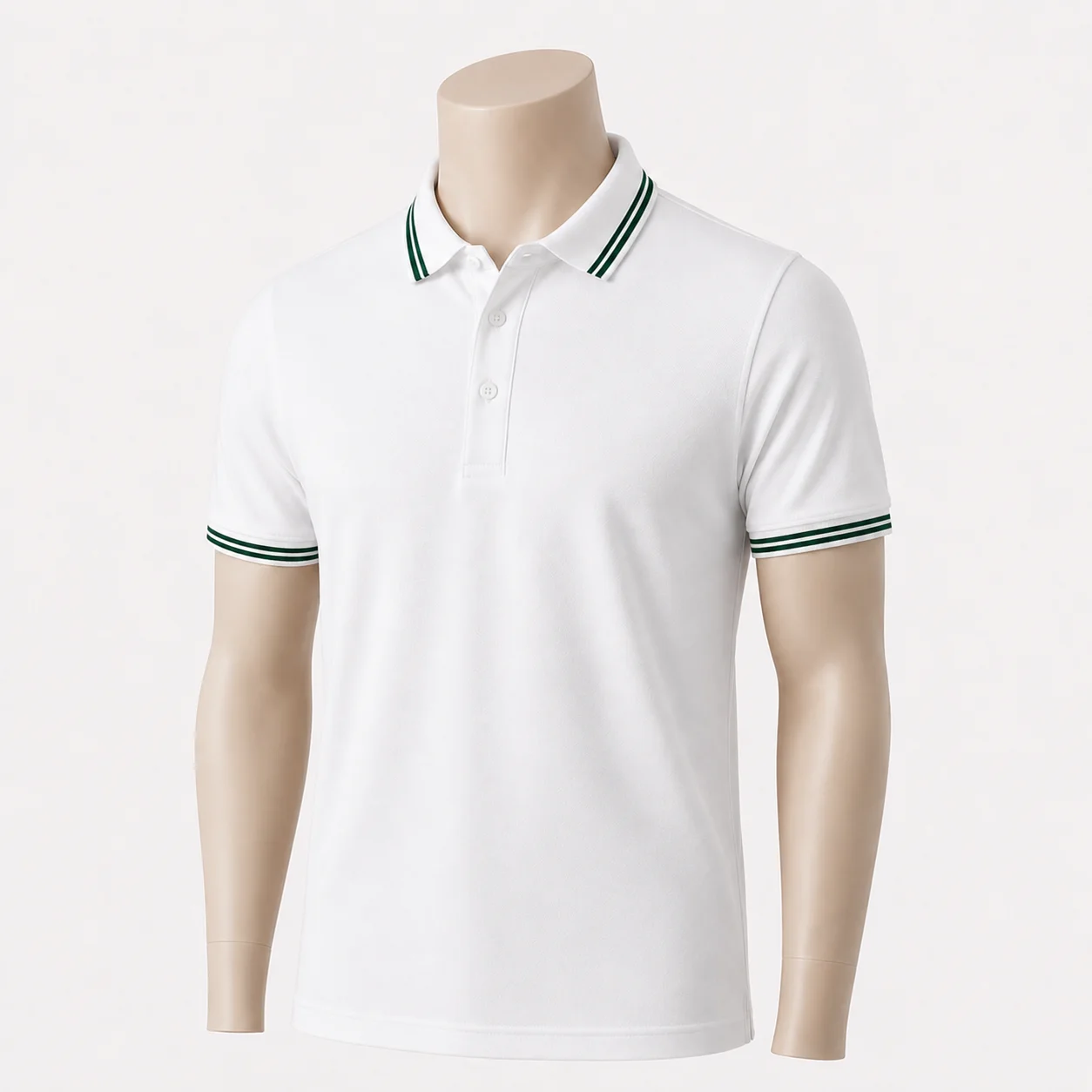 Áo polo trắng sọc xanh lá