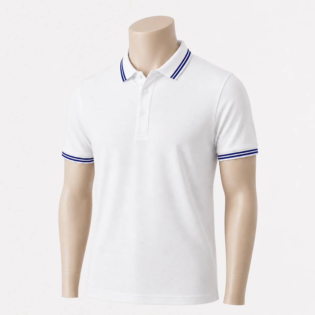Áo polo trắng sọc xanh navy