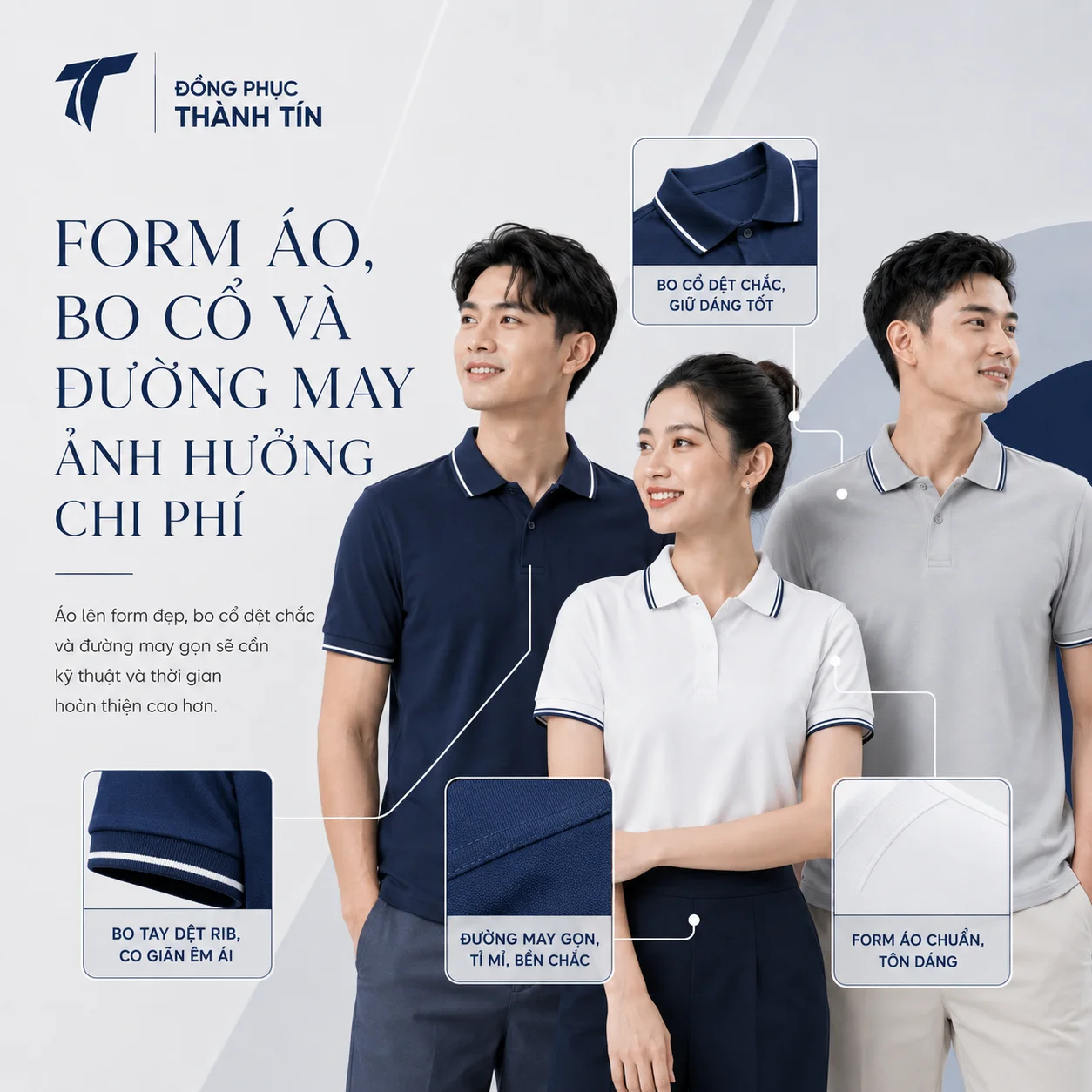 Form áo bo cổ và đường may ảnh hưởng chất lượng áo polo