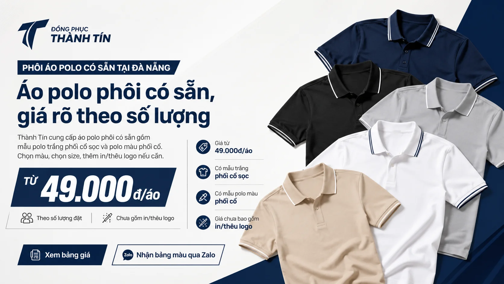 Áo polo phôi có sẵn tại Đà Nẵng giá từ 49.000đ một áo